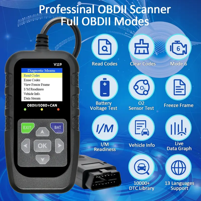 Escáner OBD2 V119, lector de c - Power Supply Tester reseña y precio